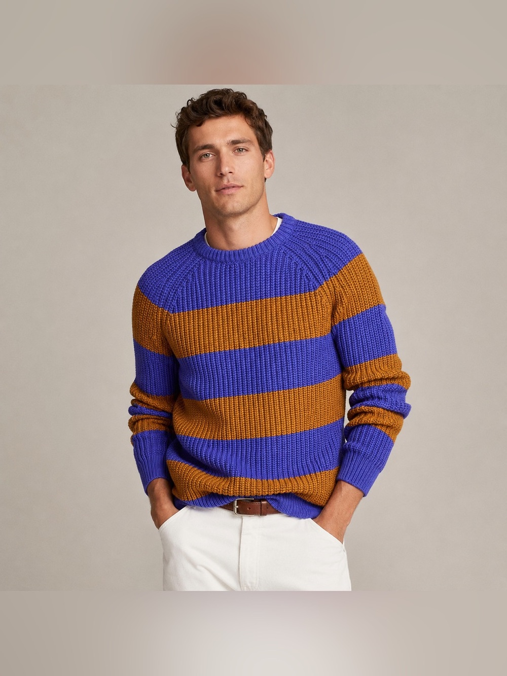 J. Crew Sweater Mens Medium Heritage Cotton Shaker Stitch Crewneck Purple Brown